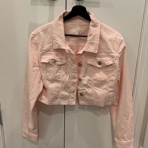 Cropped pink denim jacket